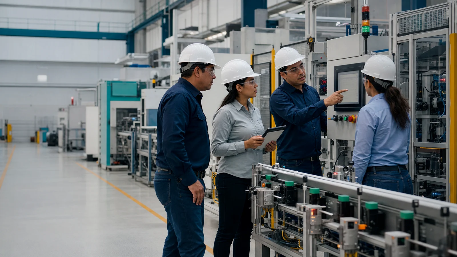 Ingeniero usando analíticas de automatización industrial
